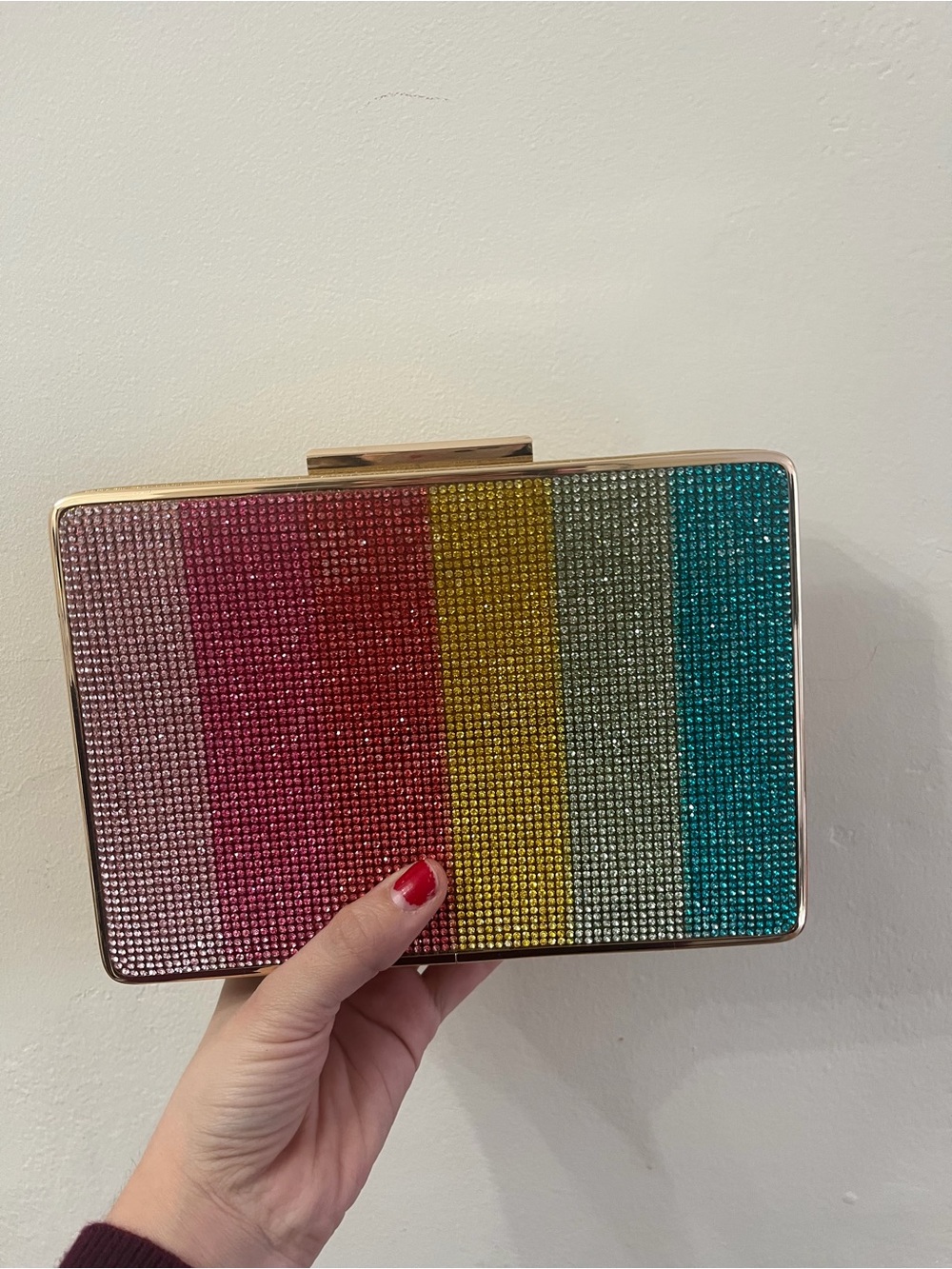 Rainbow Rhinestone Clutch with Gold